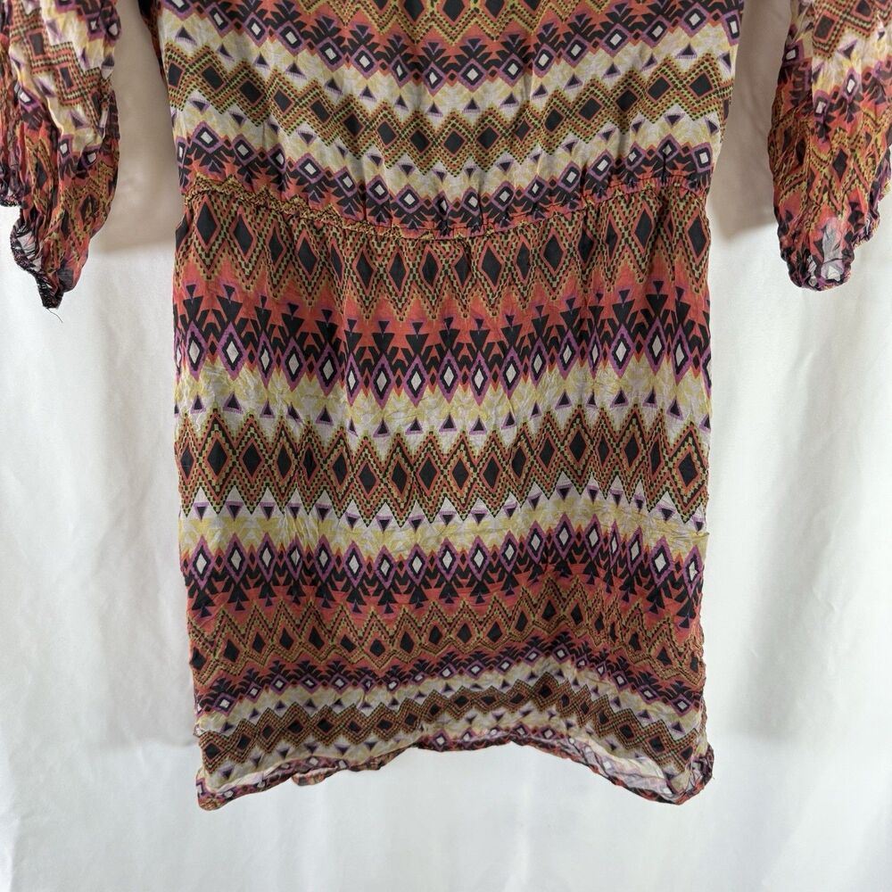 Glam Silk Dress Women's Small Brown Multicolor Vneck Semi Sheer Pullover Light - Picture 11 of 11